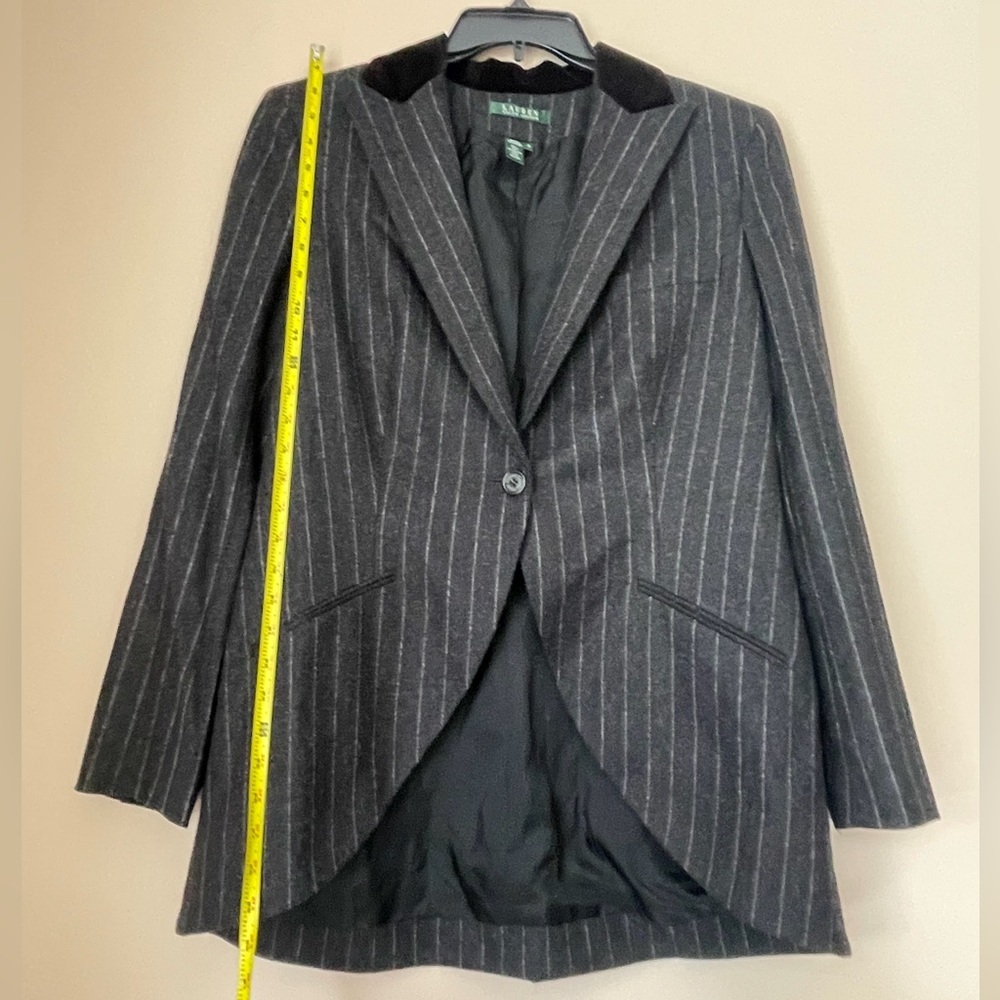 Ralph Lauren Blazer Pinstripe Velvet Collar 100%Lambwool One Button DarkAcademia - Picture 4 of 16